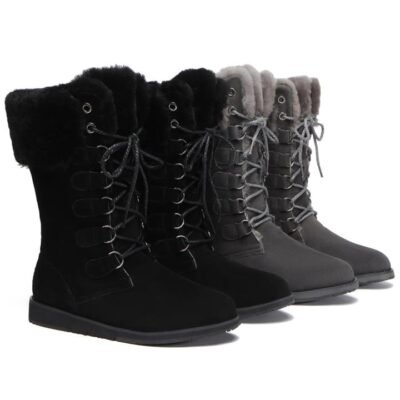 Tarramarra Women Sheepskin Wool Lace Up Mid Calf Boots Becky