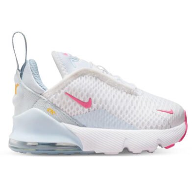 Nike Air Max 270 Kids White/Pinksicle-Blue Tint-Lt Armory Blue Unisex Size 8 TheSneakerLounge Kids Nike Air Max 270 Kids White/Pinksicle-Blue Tint-Lt Armory Blue Unisex Size 8