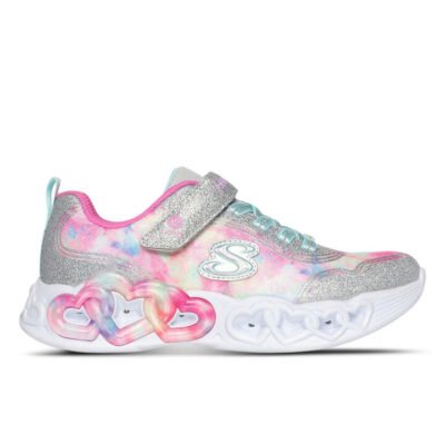 Skechers Infinite Heart Lights – Colour Lovin Kids Silver/Multi Unisex Size 2 TheSneakerLounge Kids Skechers Infinite Heart Lights - Colour Lovin Kids Silver/Multi Unisex Size 2
