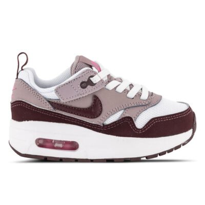 Nike Air Max 1 Easyon Kids White/Burgundy Crush-Lt Violet Ore Unisex Size 11 TheSneakerLounge Kids Nike Air Max 1 Easyon Kids White/Burgundy Crush-Lt Violet Ore Unisex Size 11