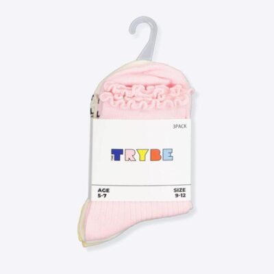 Trybe Socks Frill Sock 3 Pack Kids Pink Off White Yellow Unisex Size 9-12