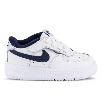 Nike Force 1 Low Easyon Kids White/Midnight Navy/Football Grey Unisex Size 7 TheSneakerLounge Kids Nike Force 1 Low Easyon Kids White/Midnight Navy/Football Grey Unisex Size 7