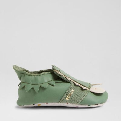 Ss Snap Infant Olive Leather Flat Shoes