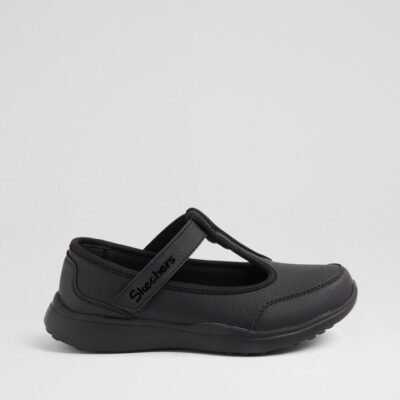 T Bar Mary Jane Junior Black Flat Shoes
