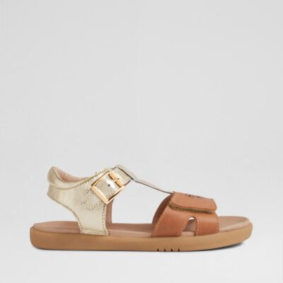 Kp Haven Junior Gold Caramel Leather Sandals