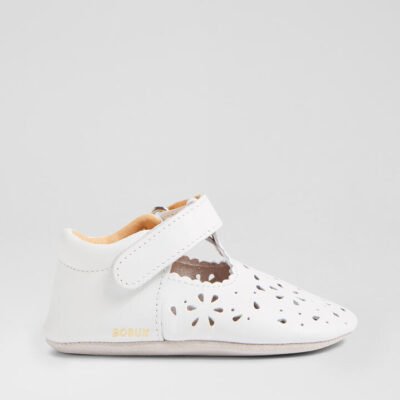 Ss Lacey Infant White Leather Flat Shoes TheSneakerLounge Kids Ss Lacey Infant White Leather Flat Shoes