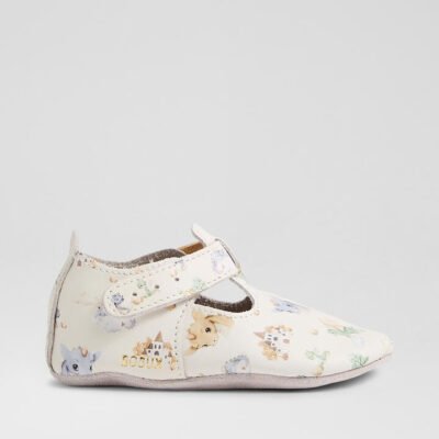 Ss Dragon T Bar Infant White Multi Leather Flat Shoes TheSneakerLounge Kids Ss Dragon T Bar Infant White Multi Leather Flat Shoes