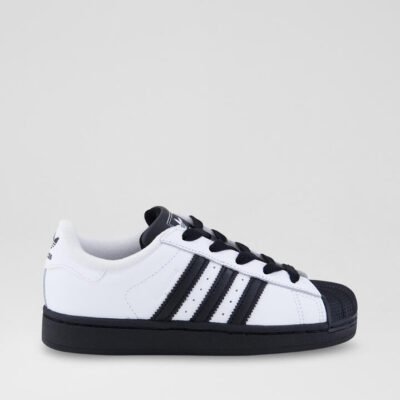 Superstar 2 Junior White Black Leather Sneakers TheSneakerLounge Kids Superstar 2 Junior White Black Leather Sneakers
