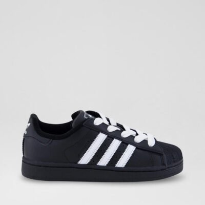 Superstar 2 Junior Black White Leather Sneakers TheSneakerLounge Kids Superstar 2 Junior Black White Leather Sneakers