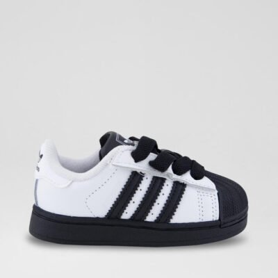 Superstar 2 Toddler White Black Leather Sneakers TheSneakerLounge Kids Superstar 2 Toddler White Black Leather Sneakers