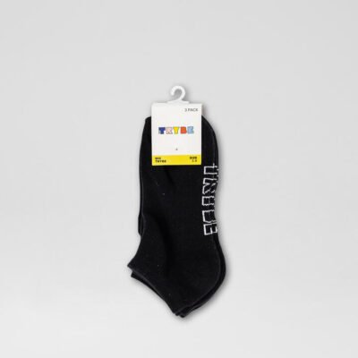 3 Pack Ankle Black Cotton Socks TheSneakerLounge Kids 3 Pack Ankle Black Cotton Socks
