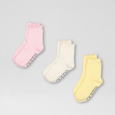 Frill Pink Off White Yellow Cotton Socks