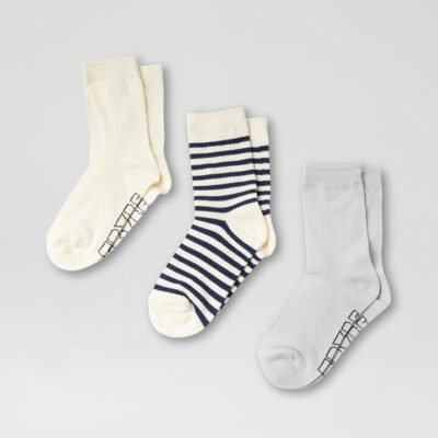 Half Crew Stripe 3 Pack White Navy Grey Cotton Socks