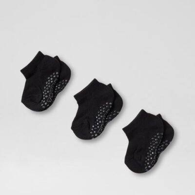 Crib Ankle 3 Pack Black Cotton Socks