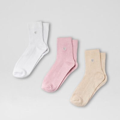 Half Crew Glitter 3 Pack Pink Tan Silver Cotton Socks