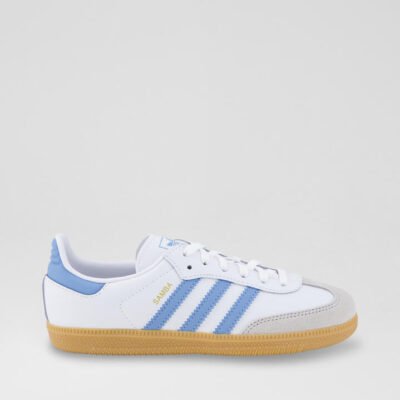 Samba Junior White Blue Leather Sneakers TheSneakerLounge Kids Samba Junior White Blue Leather Sneakers
