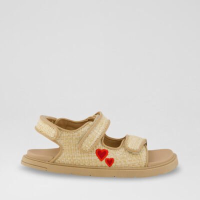 Nina Junior Light Tan Red Fabric Sandals