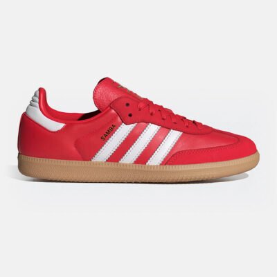 Womens Adidas Samba OG Better Scarlet/Ftwr White/Gold Met. TheSneakerLounge Adidas Womens Adidas Samba OG Better Scarlet/Ftwr White/Gold Met.