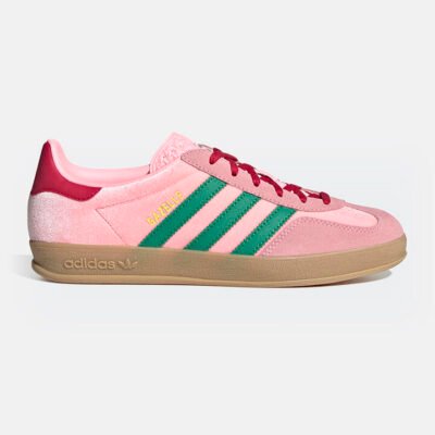 Womens Adidas Gazelle Indoor Court Green/Glow Pink/Gum 3 TheSneakerLounge Adidas Womens Adidas Gazelle Indoor Court Green/Glow Pink/Gum 3