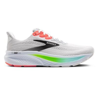 Mens Brooks Ghost 17 (Wide) White / Pink Clay / Gecko / Us 8