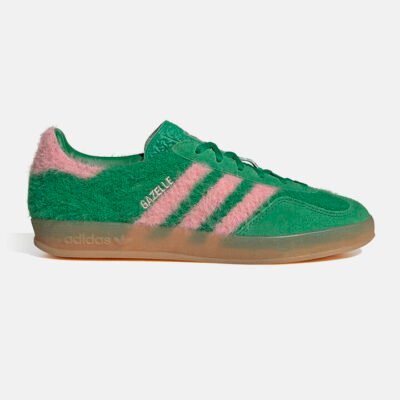 Womens Adidas Gazelle Indoor Green/Glow Pink/Gum 3 TheSneakerLounge Adidas Womens Adidas Gazelle Indoor Green/Glow Pink/Gum 3